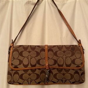 Coach Signature Brown and Tan Shoulder Bag